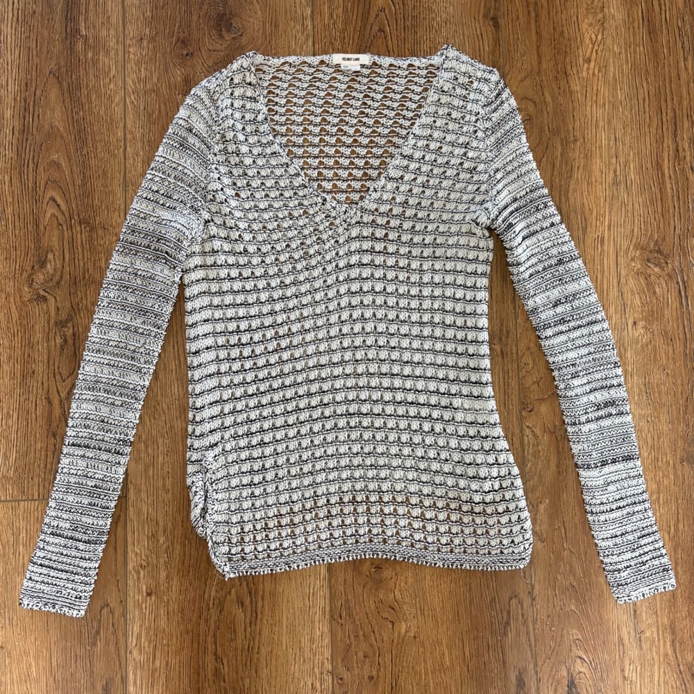 Helmut Lang Grey Open Knit Linen Sweater Sz P Italian Yarn Coastal cowgirl boho